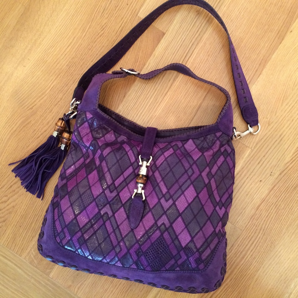 Authentic Gucci Jackie Purple Python & Suede Hobo - image 1